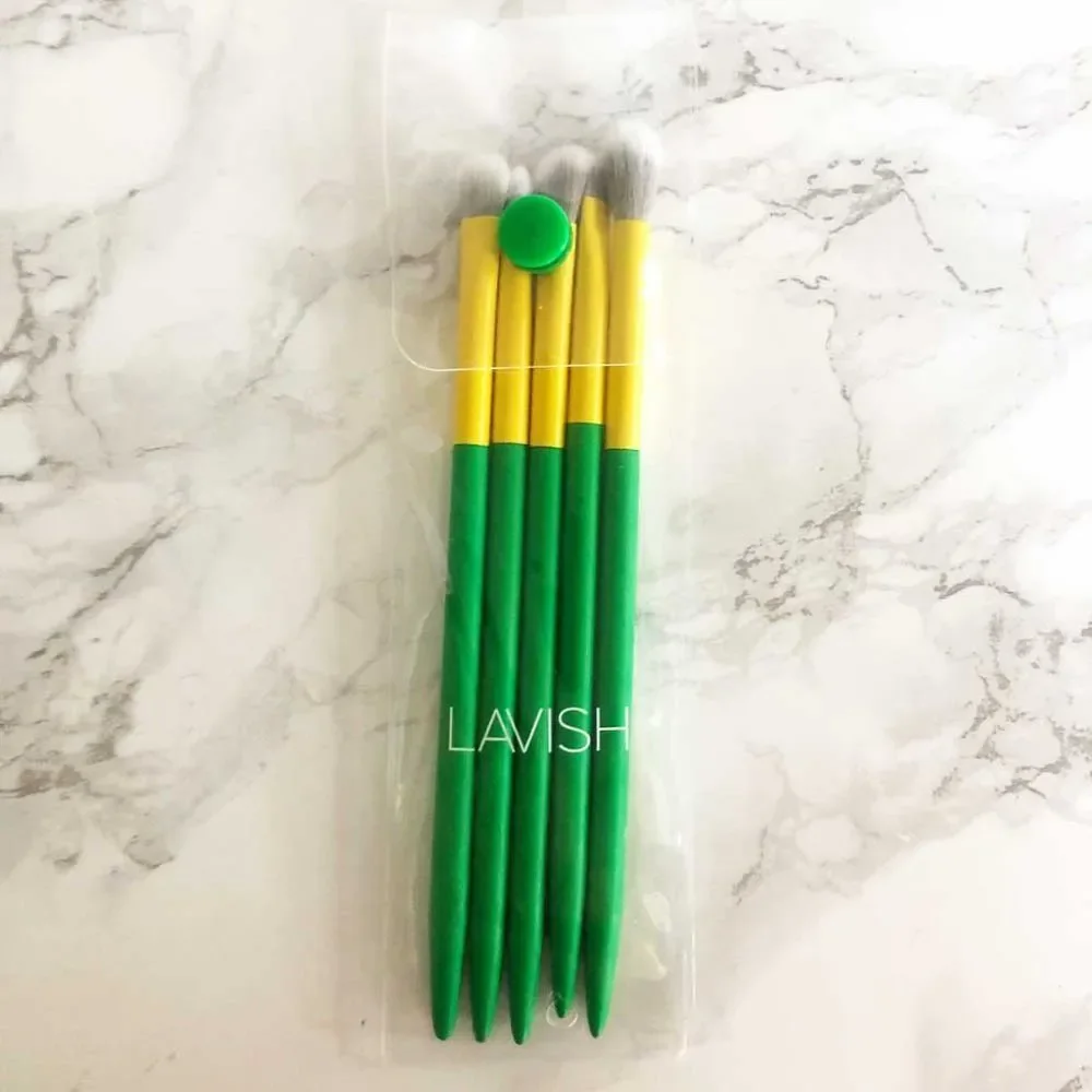 NEW Lavish Brushes 5-Piece Essential Eye Brush Collection in Green & Yellow